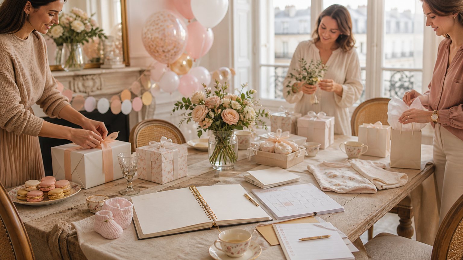 Illustration — Organisation baby shower : planning réaliste de A à Z