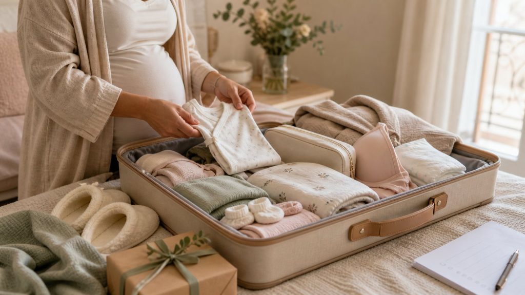 Illustration de Liste valise maternité : quoi prévoir pour maman, bébé et séjour